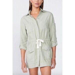 MONROW Gathered Cotton - Twill Mini Shirt Dress in Olive size XS